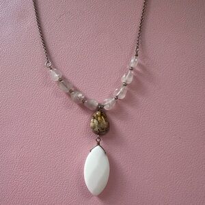 Perfect Holiday Gift Elegant Feminine Light Pink and White Stone Necklace
